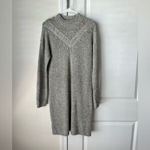 Loft Women’s Gray Sweater Tunic Dress Medium Long Sleeve Round Neck Pullover